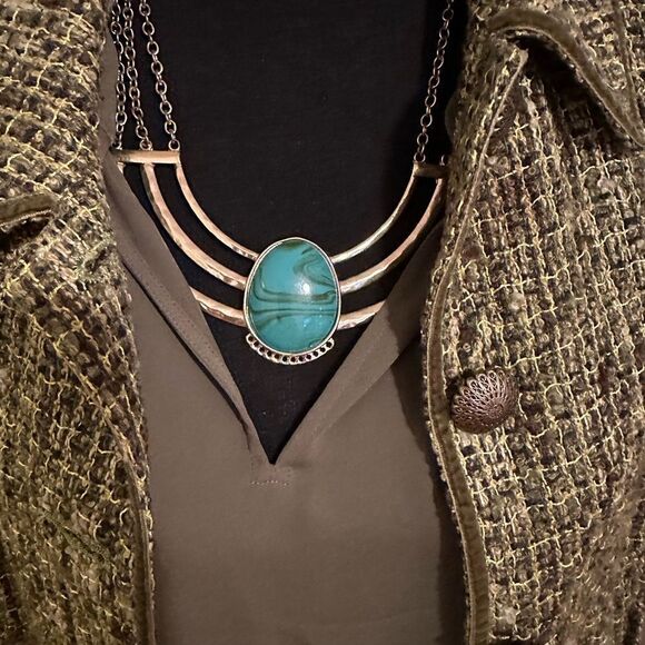 Vintage Gold and turquoise triple bar “cleopatra” necklace , lobster clasp - Picture 1 of 8